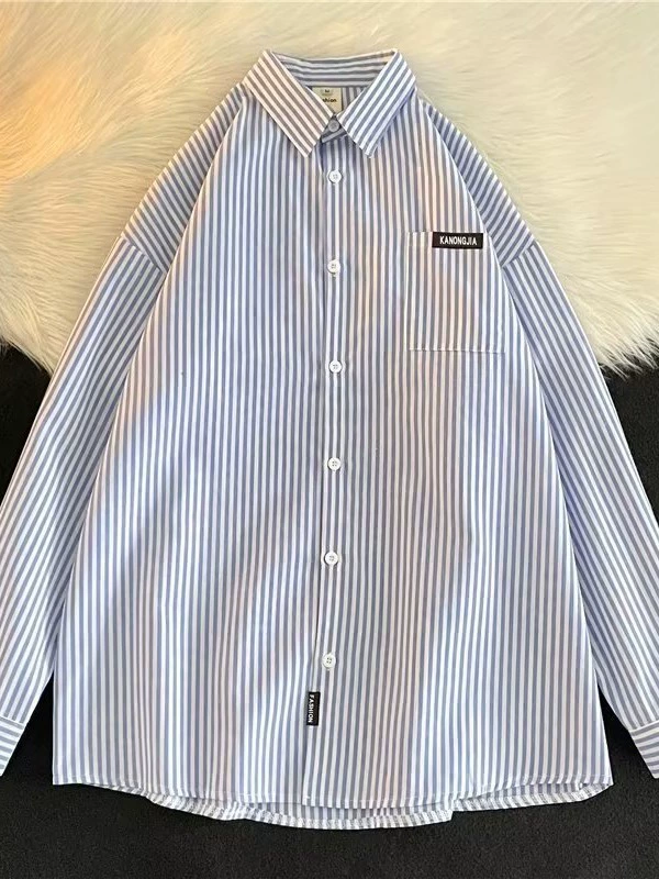 Весенняя и осенняя рубашка с длинными рукавами в вертикальную полоску