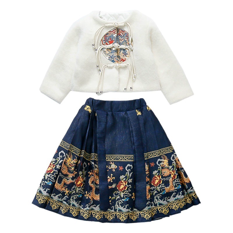 Жилетный костюм для девочек 2023 Зимний Детский костюм ханьфу в национальном стиле Тан с длинными рукавами, одежда для новогодних поздравлений, древний костюм для маленькой девочки