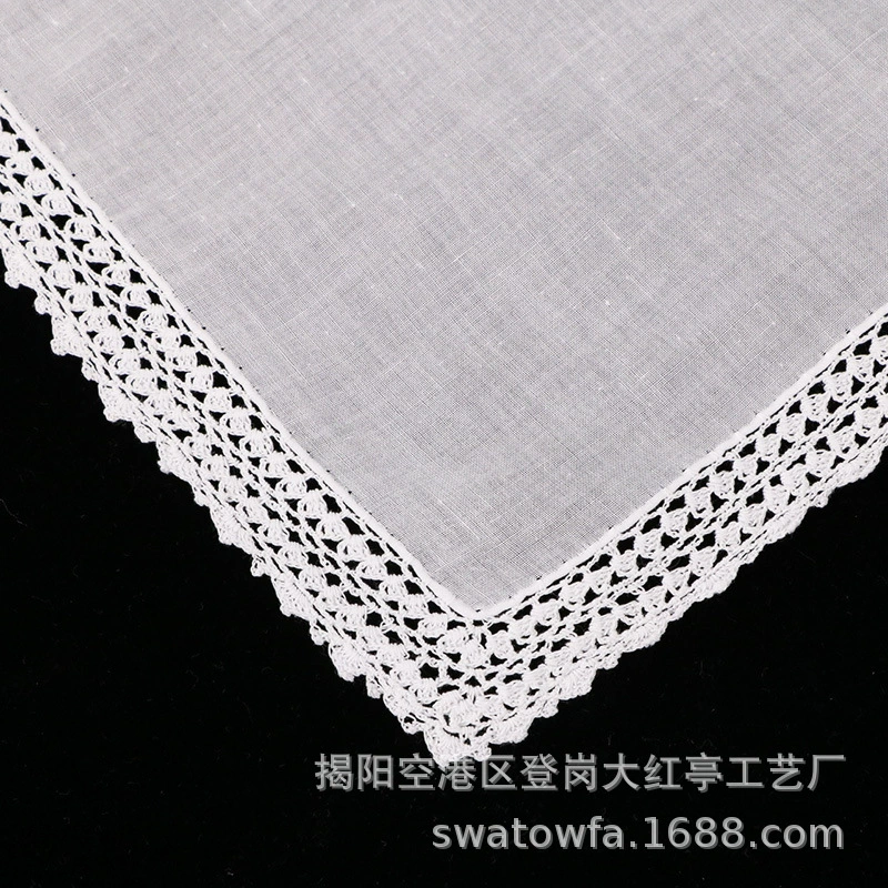 [S001 Hand crochet Lace Handkerchief 13“x13"白色纯棉花边手帕]