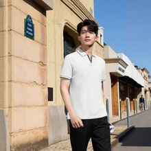 2026夏季薄款轻奢级时尚清新撞色罗纹休闲短袖POLO衫男白色男制服