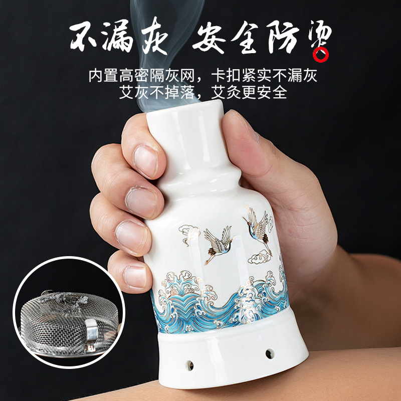 Ceramic Moxibustion Jar Double-Layer Celadon Warm Therapy Device with Gua Sha Massage and Herbal Steaming Function overview