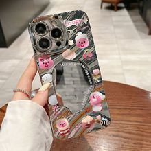 波浪镜子适用iphone16电镀手机壳xr可爱海狸苹果13全包tpu保护套7