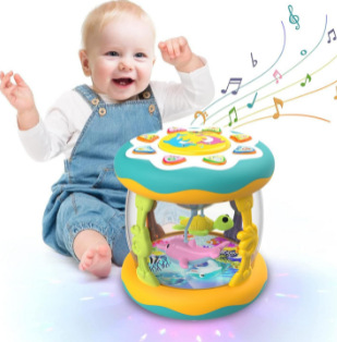 Amazon exportación de bebés bater bater baterías de mano baterías de luces transfronterizas música juguetes para bebés mar giratorio baterías de baterías de tambores