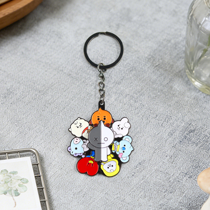 Bt21 All Members Gather Together Cartoon Character Enamel Keychain Rotating Fun Key Ring Accessory Gift Bt21 All Members Gather Together Cartoon Character Enamel Keychain Rotating Fun Key Ring Accessory Gift