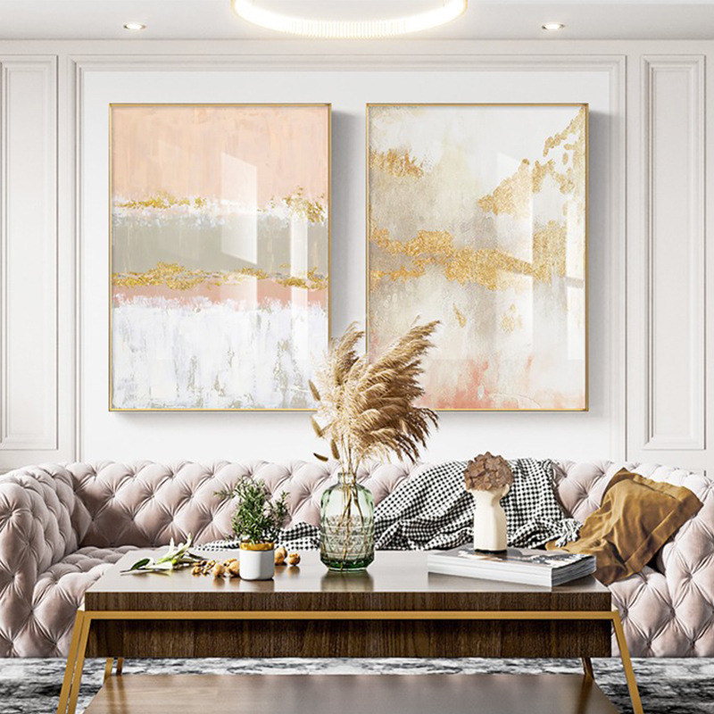 Modern Light Luxury Abstract Pink Gold Living Room Decoration Painting American Mural Sofa Background Wall Painting S