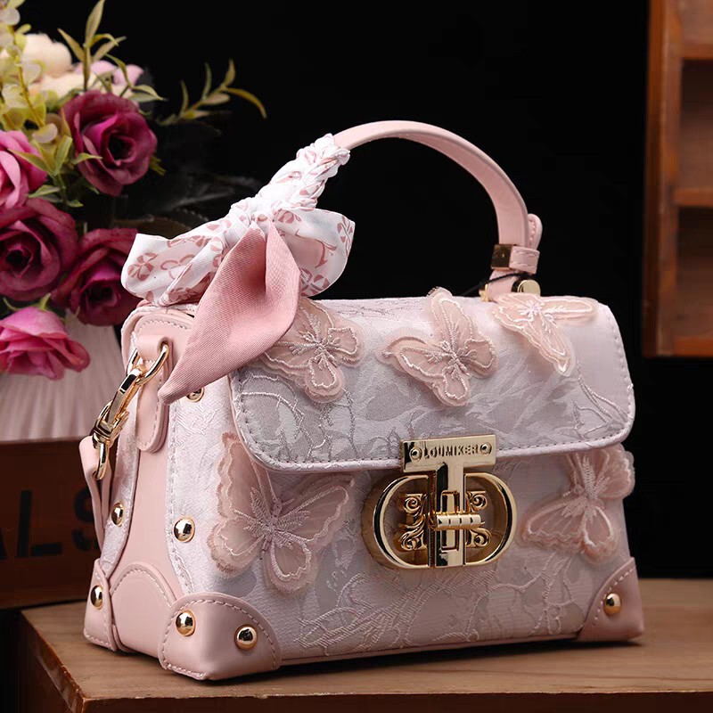 Authentic Women's Genuine Leather Handbag 2025 New Fashion Versatile Butterfly Scarf Single Shoulder Crossbody Small Square Bag