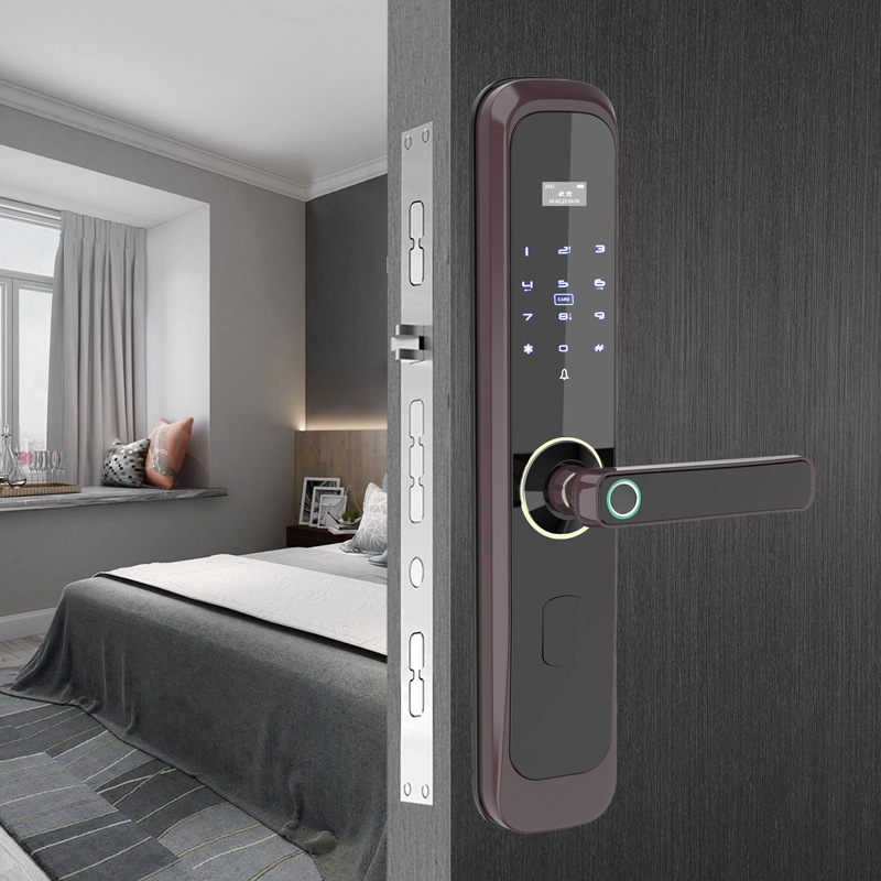 Bloqueo de huellas digitales puerta antirrobo doméstica cerradura inteligente cerradura automática puerta deslizante contraseña cerradura deslizante semiautomática