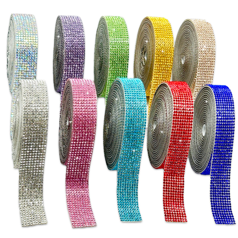 Tela de diamantes de imitación, cinta de diamantes de imitación de vidrio, accesorios de ropa, tiras de diamantes, decoración del hogar, fila de diamantes, accesorios de joyería, diamantes de imitación, diamantes de flash autoadhesivos