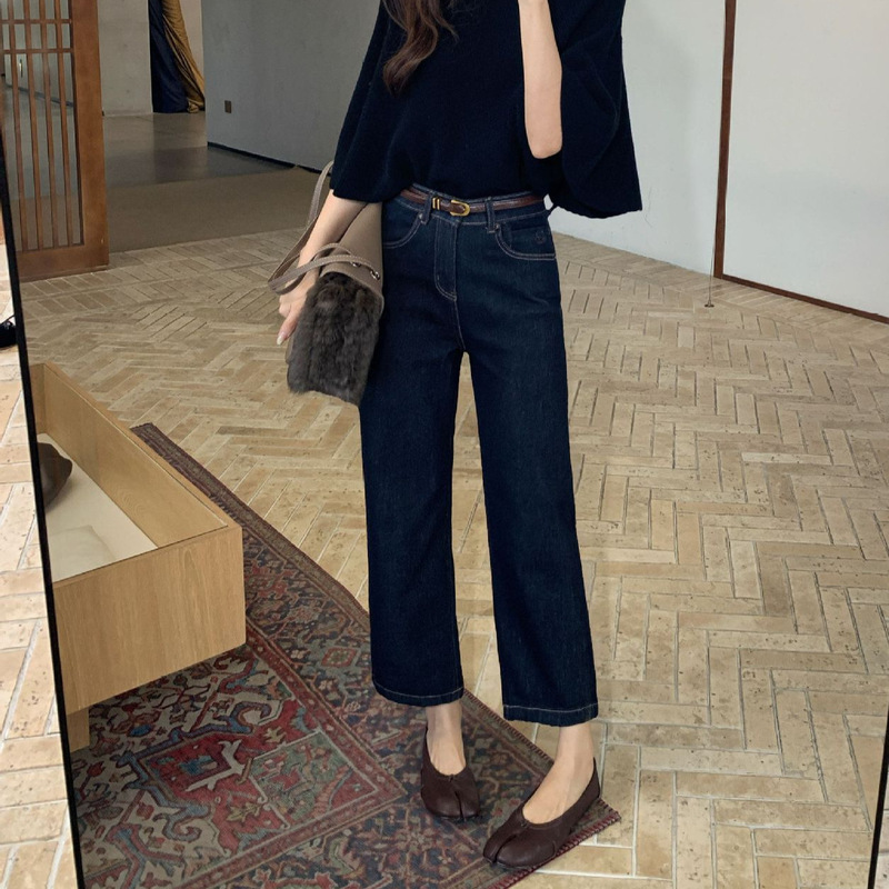 Autumn TOP European style Guangzhou Thirteen Lines old money style 360-degree perfect stretch straight-leg jeans with belt 61861