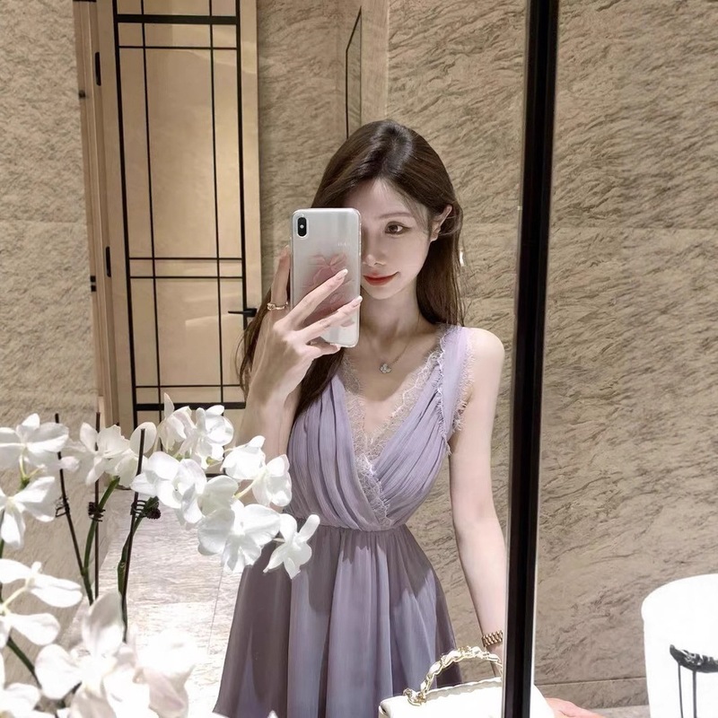 JustQin 5/29 日、女性用の高貴な有名な 2505 新しい紫色の V ネック ドレスが発売されます。|undefined