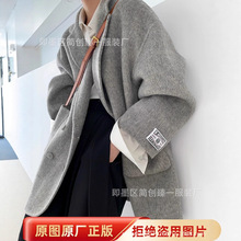 软糯双排扣双面毛呢外套女韩版大口袋羊驼绒赫本风小个子短款大衣