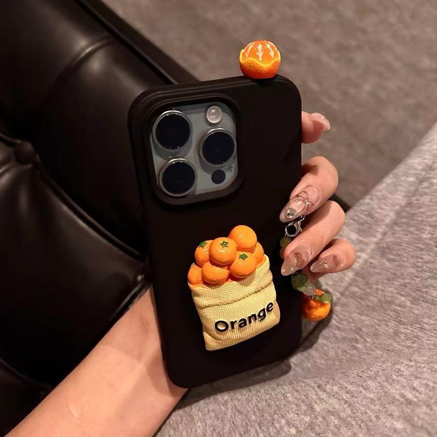 Personalidad creativa tridimensional naranja para iPhone15/16promax funda para teléfono móvil 13 Apple 14pro girl 16