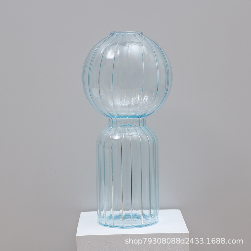 라이트 블루 구형 줄무늬 꽃병