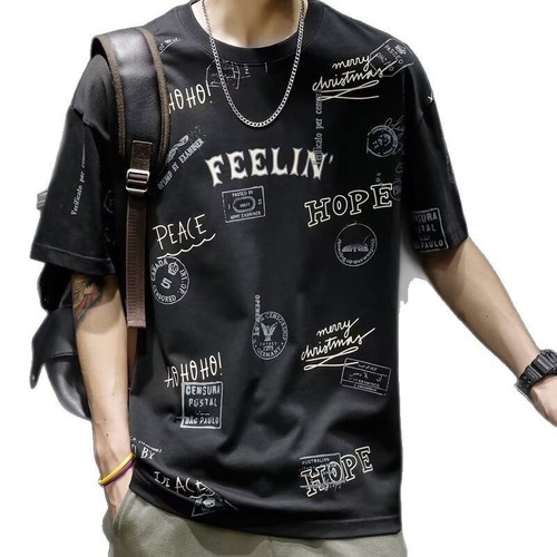 Men's Summer Short-Sleeve T-Shirt, Korean Style Fashion, Simple and Minimalist Half-Sleeve Top, Hong Kong Style Loose Casual Streetwear T-Shirt