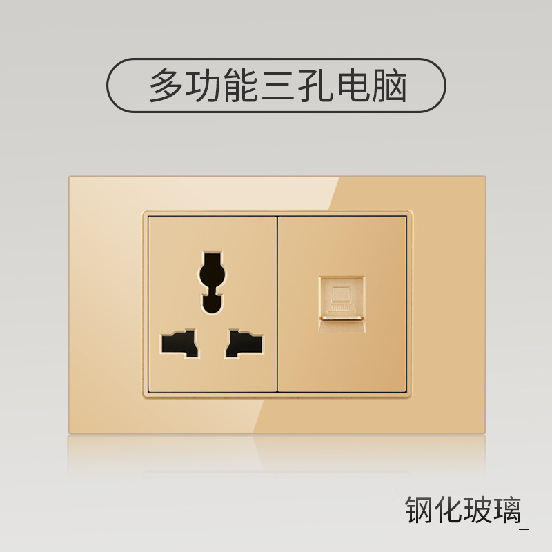 Taiwán estilo americano USB tipo-C interruptor de vidrio temperado dorado 118 tipo panel de toma de corriente de pared mexicana