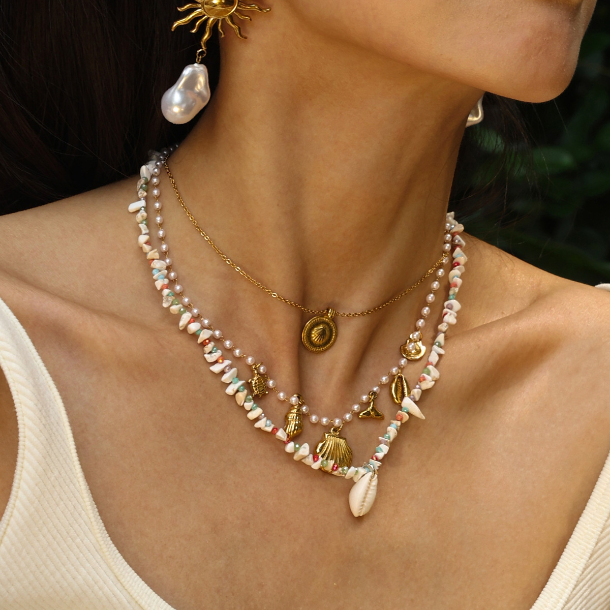 Collar de acero inoxidable TENA Europa y América, moda femenina, collar de colgante de concha natural, ligero, lujoso, popular, venta caliente transfronteriza