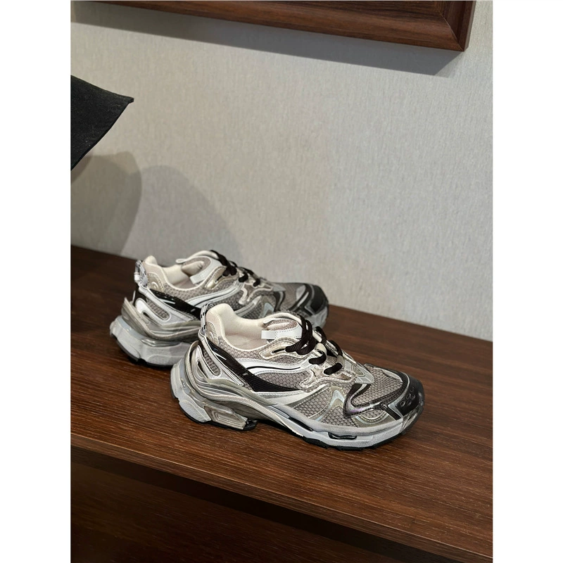 2025 новая модель разработки оптом без маркировки натуральная кожа межподошва ручной работы потертые папины туфли женские толстая подошва увеличение роста серебристо-серые повседневные туфли