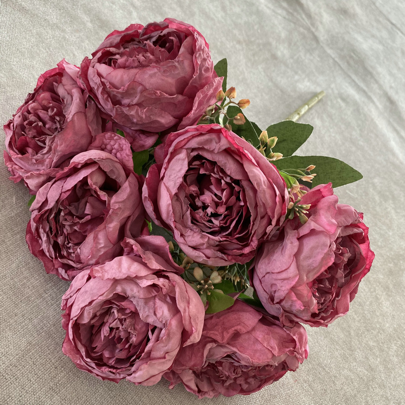 Paño cepillado 7-cabeza ardiente borde peonía ins beiouyang peonía flor falsa interior mesa de comedor floral artificial Bouquet Decoración