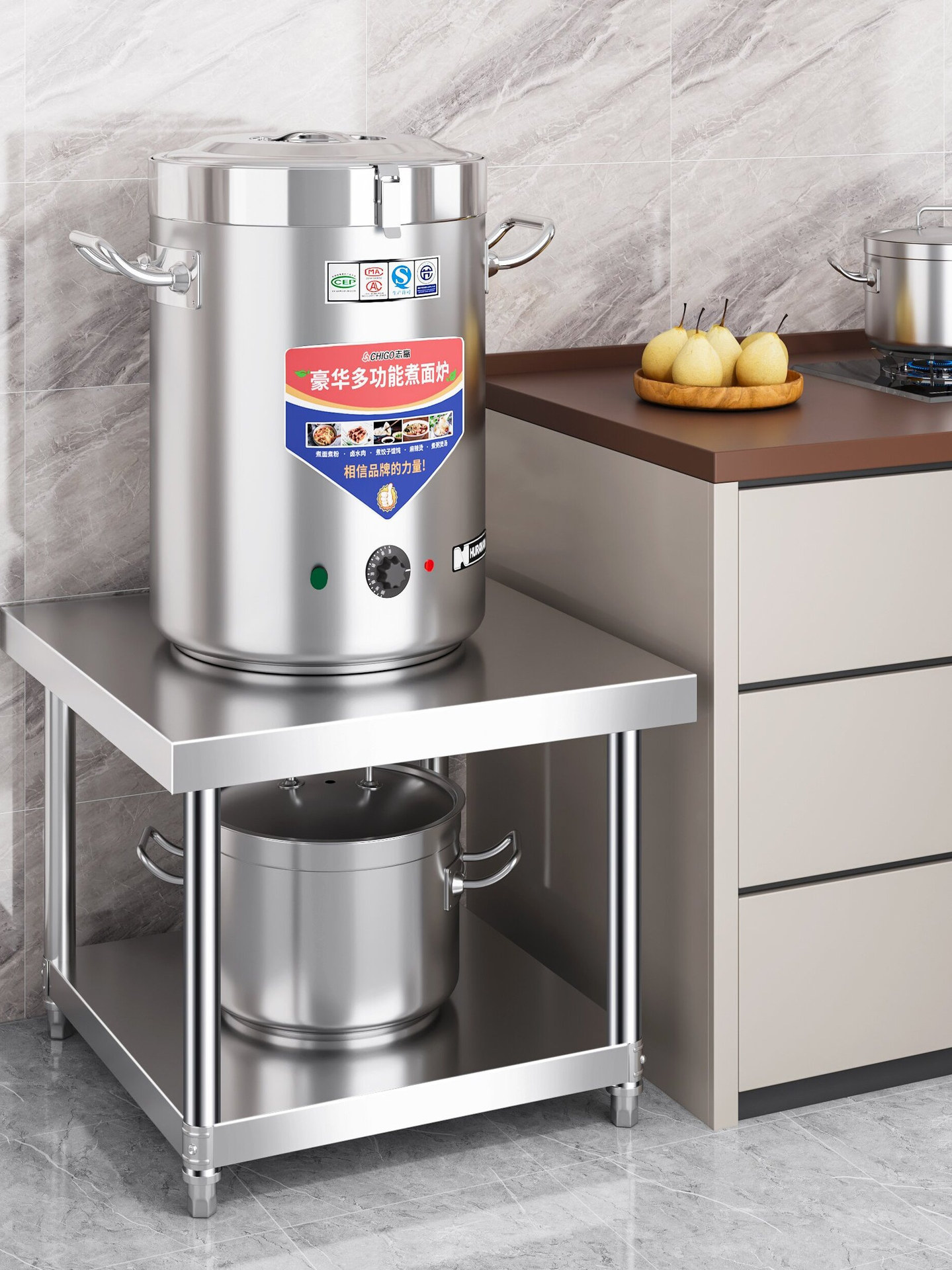 Stainless Steel Workbench Vegetable Cutting Table Restaurant Kitchen Double-Layer Stove Gas Tank Soup Bucket Insulation Bucket Disinfection Cabinet Shelf