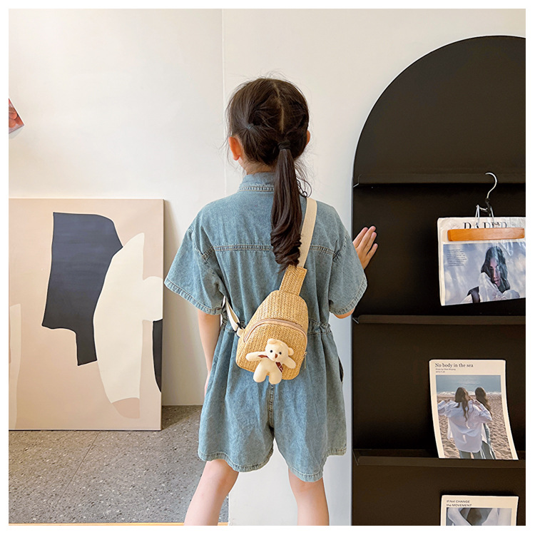 Straw Material Kids Backpack Backpack Cartoon Pattern Spring&Summer Season Kid's Spring&summer Straw Cute Fanny Pack