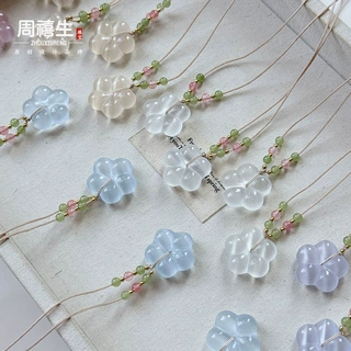 温柔风五瓣花玉石配饰多色猫眼高冰五福花吊坠跨境首饰工厂现货批
