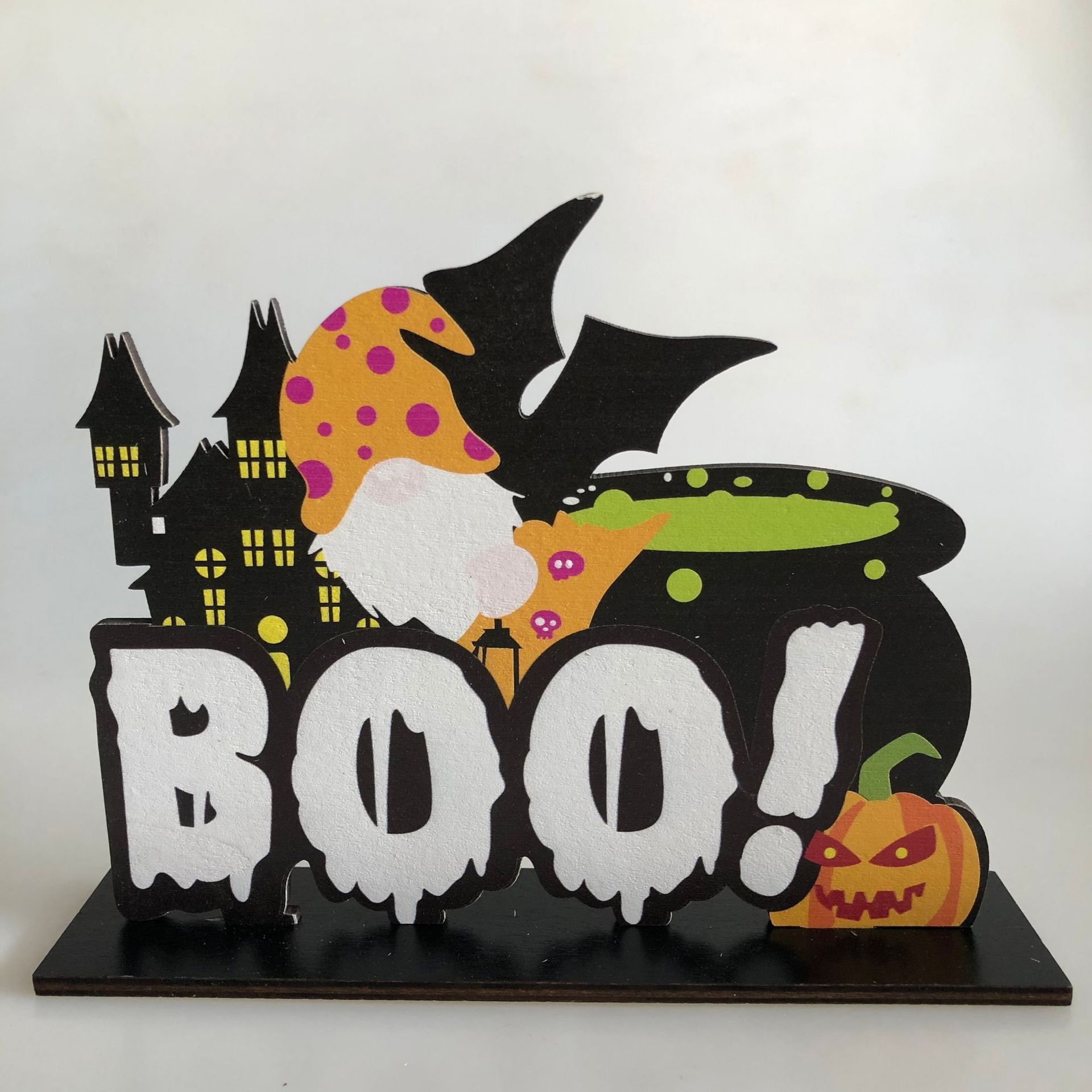 Cross-Border Halloween Wooden Pendant New Halloween Pumpkin Skull Spider Bat Party Scene Decoration