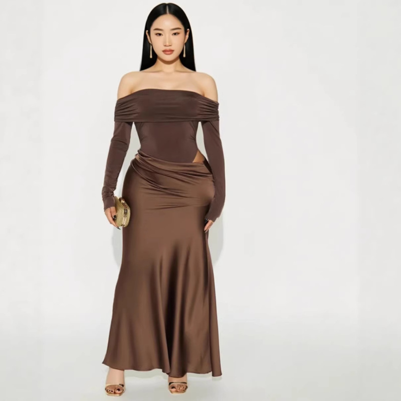 Da 2601116 Satin One-Shoulder Long-Sleeve Maxi Dress Da 2601116 Satin One-Shoulder Long-Sleeve Maxi Dress