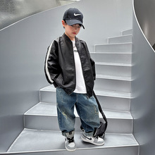 男童皮衣外套春秋款2024新款儿童春装潮牌大童皮夹克上衣秋款童装