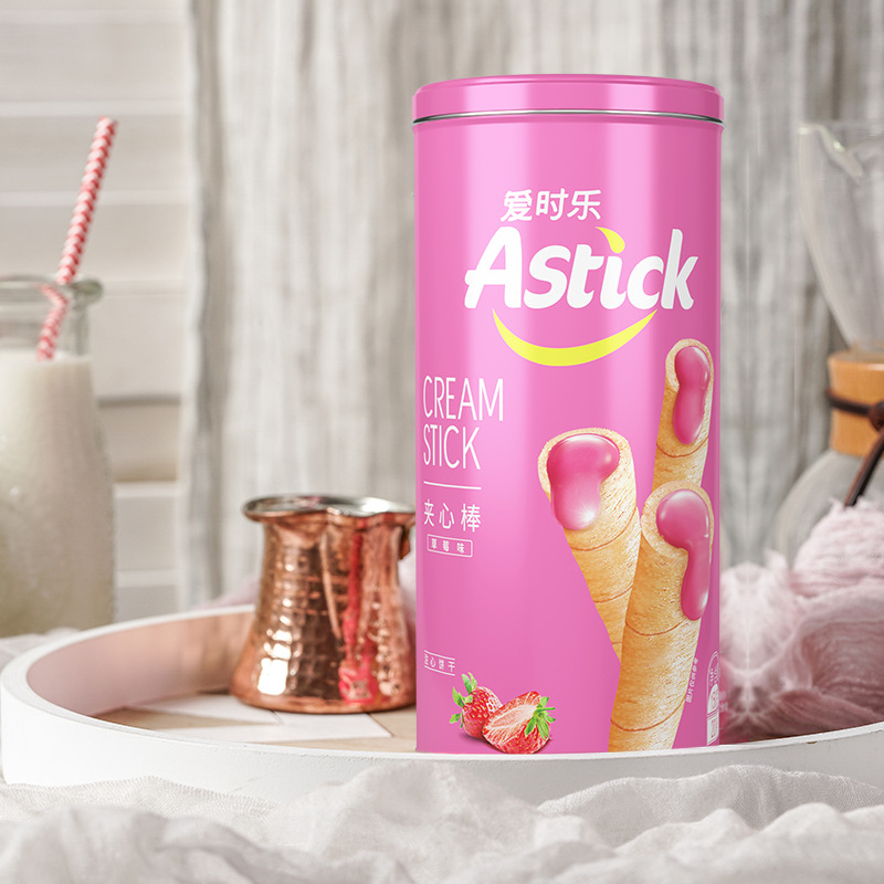 Astick爱时乐休闲零食香浓巧克力夹心棒150g罐装蛋卷追剧小吃食品