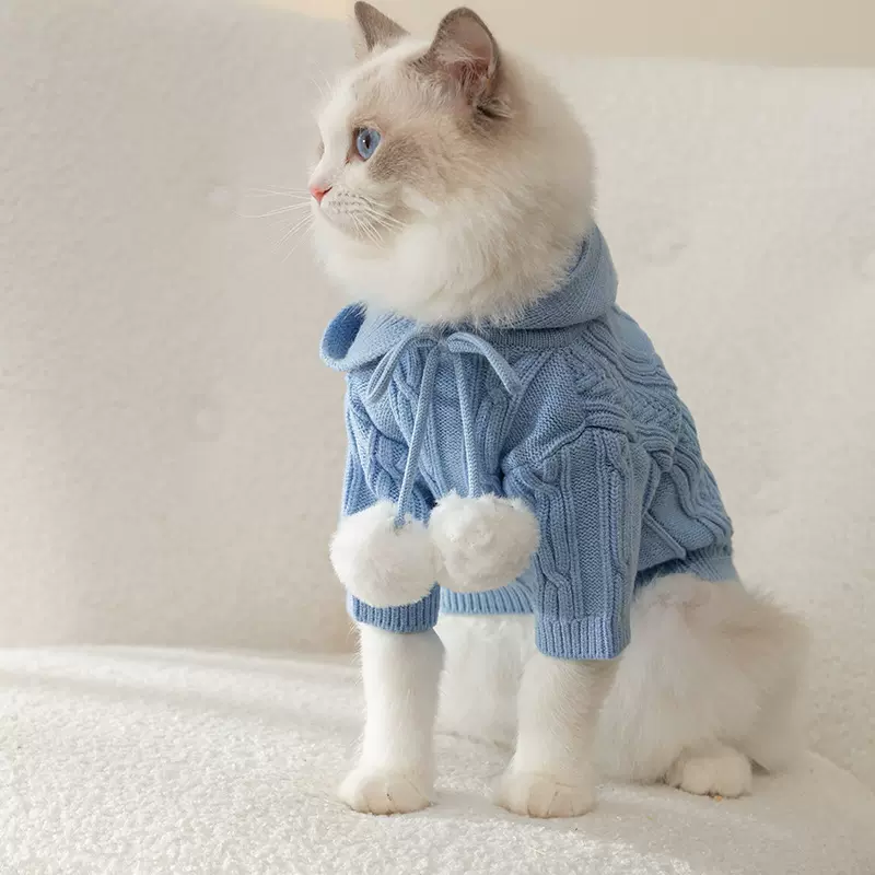 韩版ins风猫咪毛衣连帽针织衫秋冬季成猫幼猫保暖宠物衣服现货