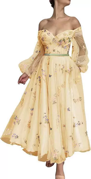 Shiffon lace elegant multicoloured dress, long skirt, Amazon, graduation party, mid-length
