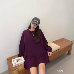 027慵懒风圆领卫衣女秋季新款薄款宽松韩版oversize女式上衣bf外