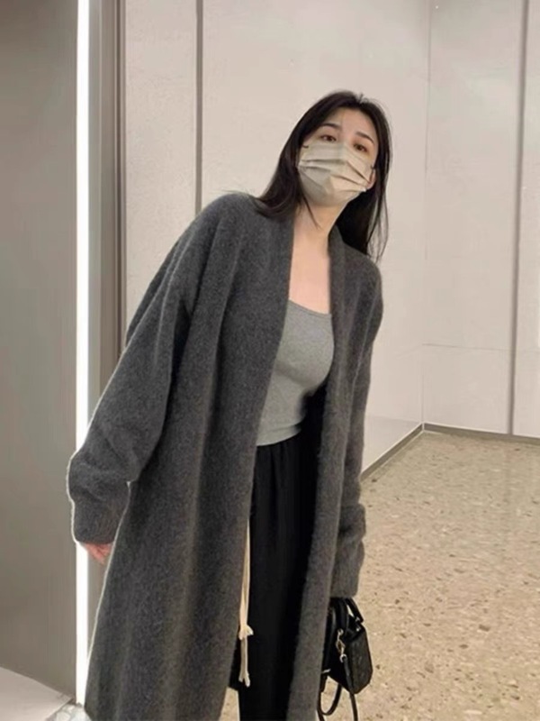 高级感宽松显瘦慵懒风外搭开衫女软糯过膝中长款毛衣外套春秋季|undefined