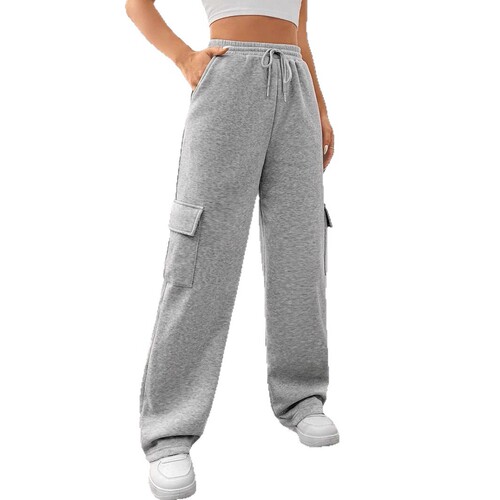 Men's and Women's Drawstring Spring and Autumn Wide Leg Loose New Style Multifunctional Pocket Sport Pants with Waistband