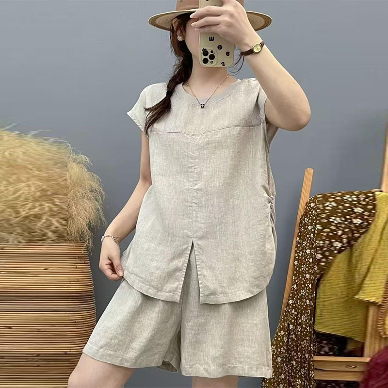 Southeast Asia Spring and Summer Large Size Loose-Fitting Casual Youthful Split Short-Sleeved Shirt and Shorts Fashionable Sports Suit