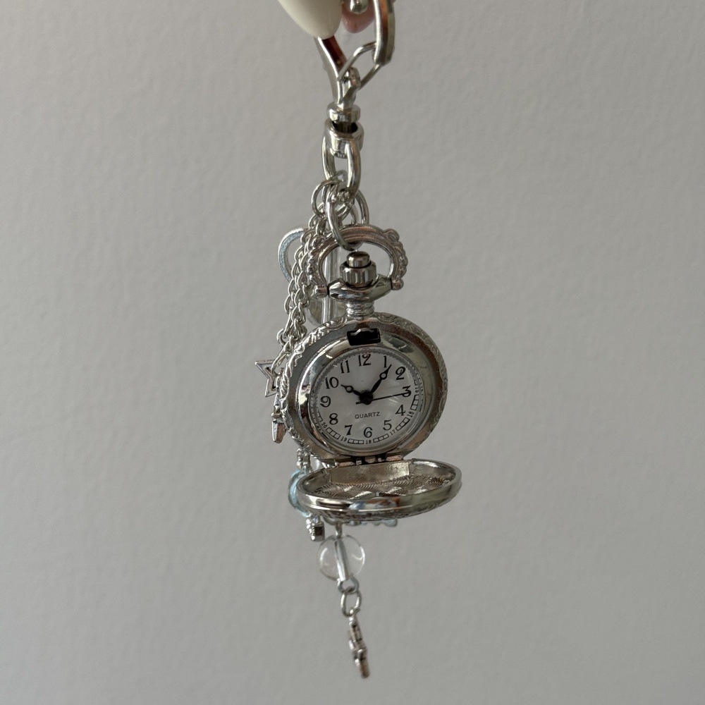 Vintage Heart Keychain Pocket Watch Pendant Star Moon Necklace_voghion.com