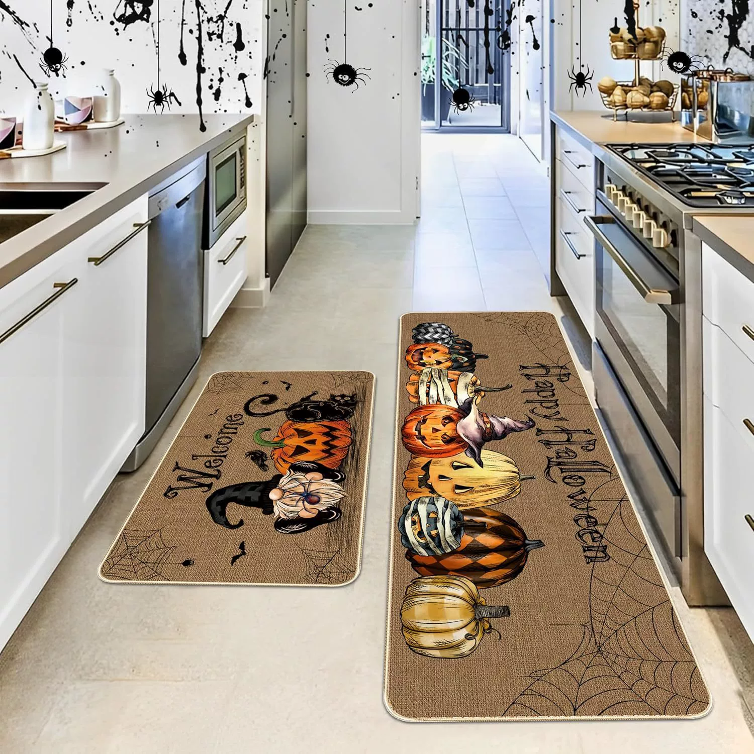 Кухонный коврик Amazon на Хэллоуин впитывает воду и масло, нескользящий бытовой кухонный коврик, коврик для легкого ухода, набор из двух предметов, оптовая продажа