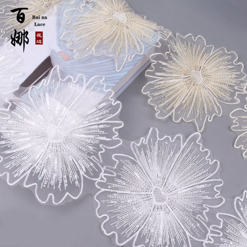 Лента из органзы с цветочной вышивкой Baina, 19 см, для рукоделия, аксессуары для ханьфу, отделка для одежды, кружево