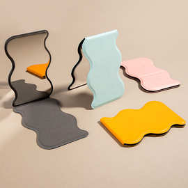 小镜子定制 便携式手持化妆镜 不锈钢PU防摔折叠镜