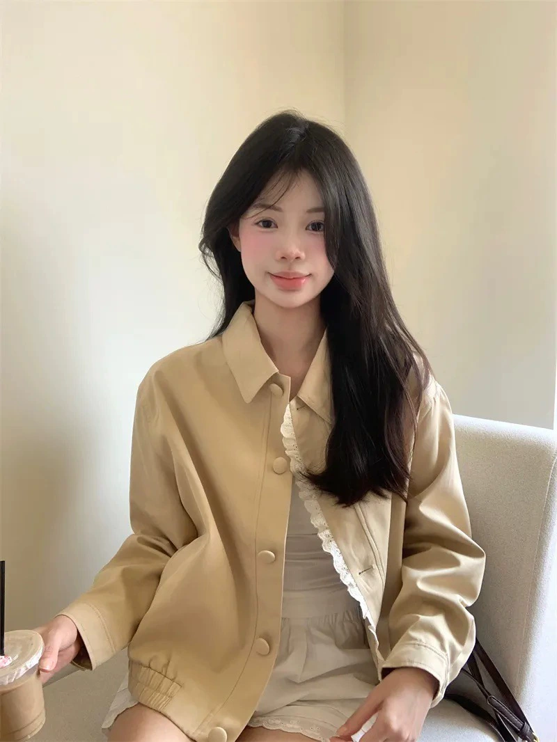Design short autumn khaki baseball jacket