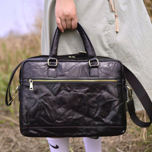 手工头层牛皮公文包男士真皮大容量单肩斜挎包植鞣牛皮商务手提包