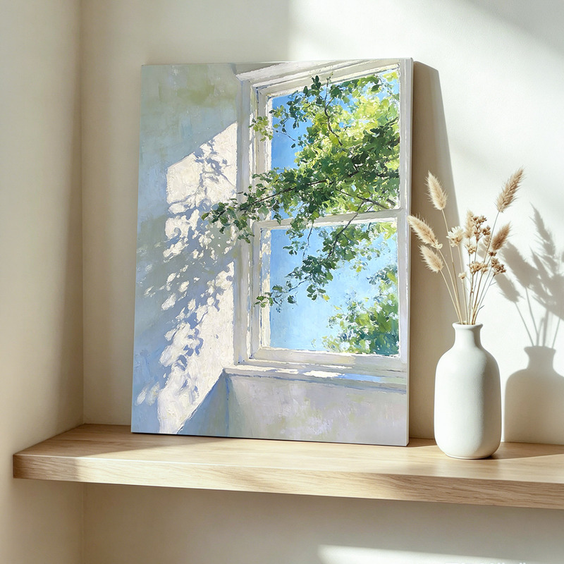 Living room healing light and shadow decorative painting, French cream style fake window, natural style wall art to extend the sense of space, plants Living room healing light and shadow decorative painting, French cream style fake window, natural style wall art to extend the sense of space, plants
