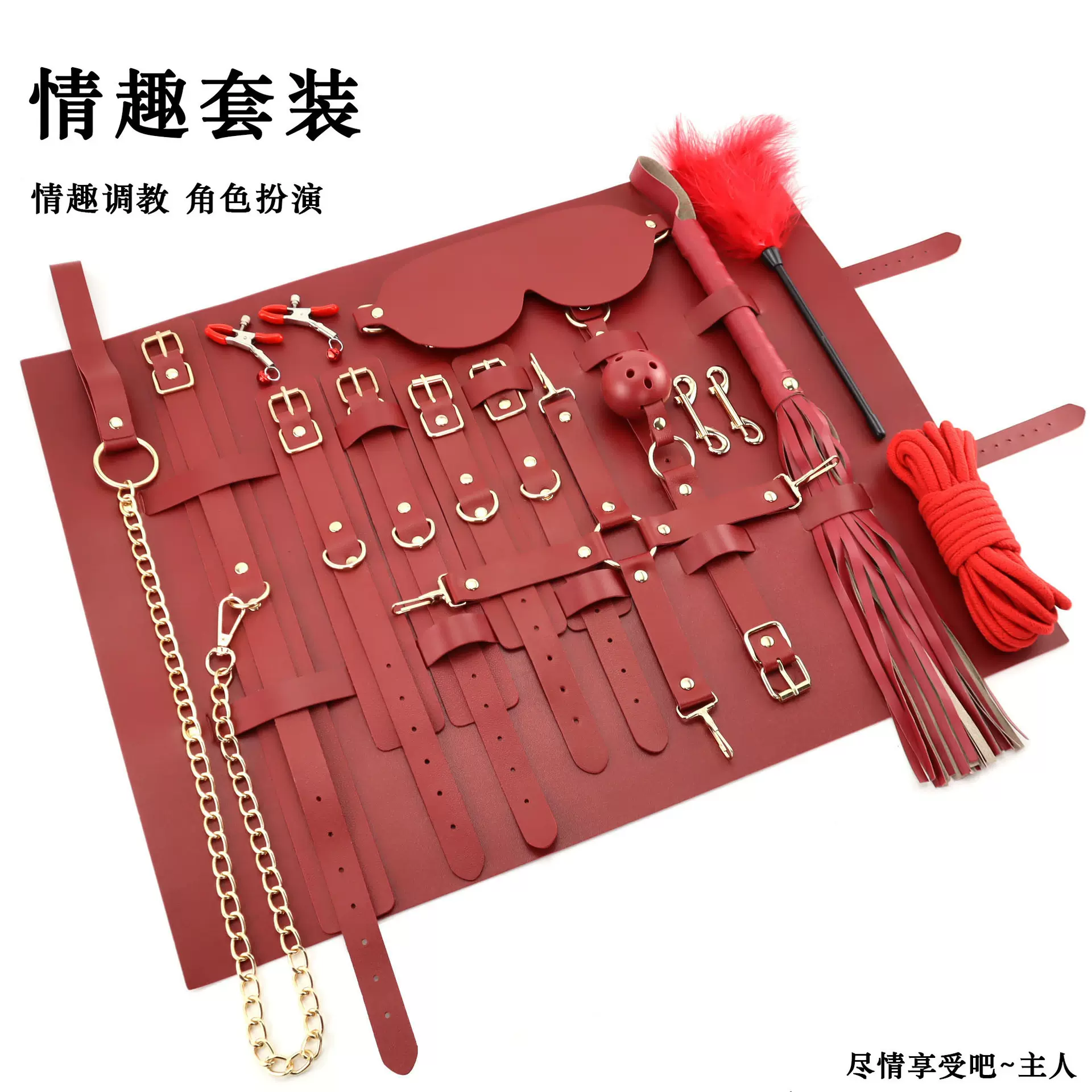 sm道具情趣捆绑10件套皮革手铐乳夹口塞夫妻调情调教用品一件代发