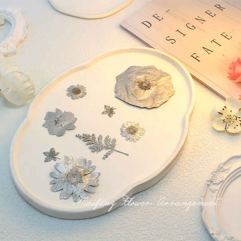 Серебряный цветочный материал фабрика прямых продаж Сухое цветочное тиснение Черная серия Образцы растений Настоящие цветы Листья