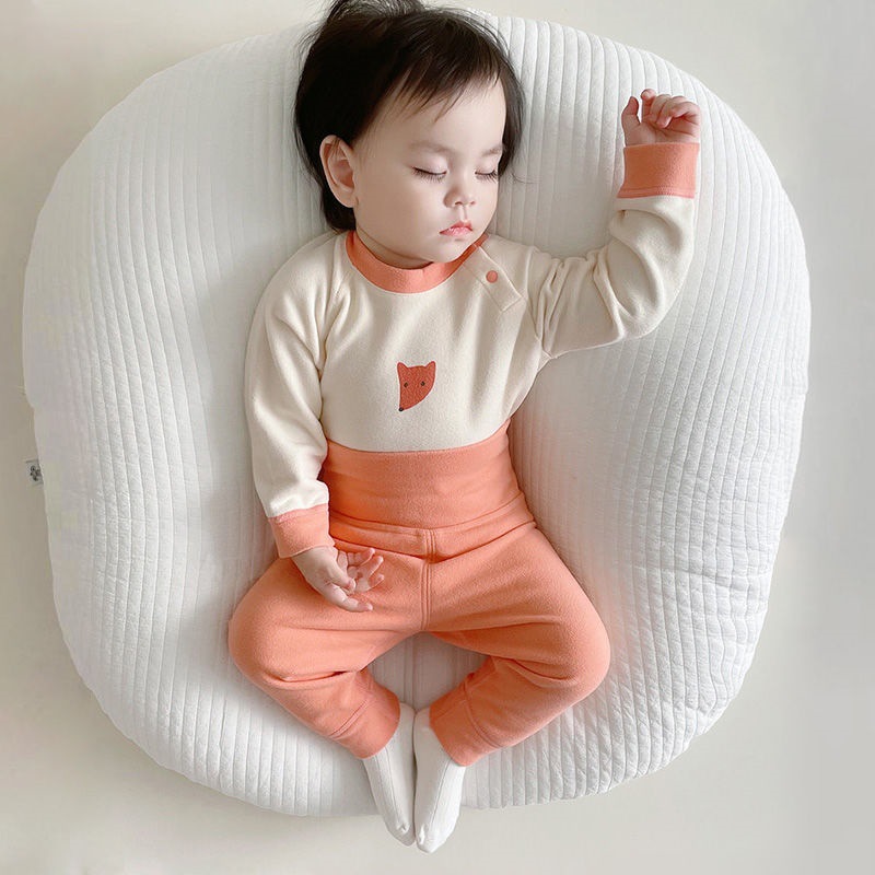 의 가을 옷과 바지 세트 뼈없는 높은 허리 가을과 겨울  의 잠옷 인쇄 벨벳 어린이 내부 따뜻한 옷을 입고