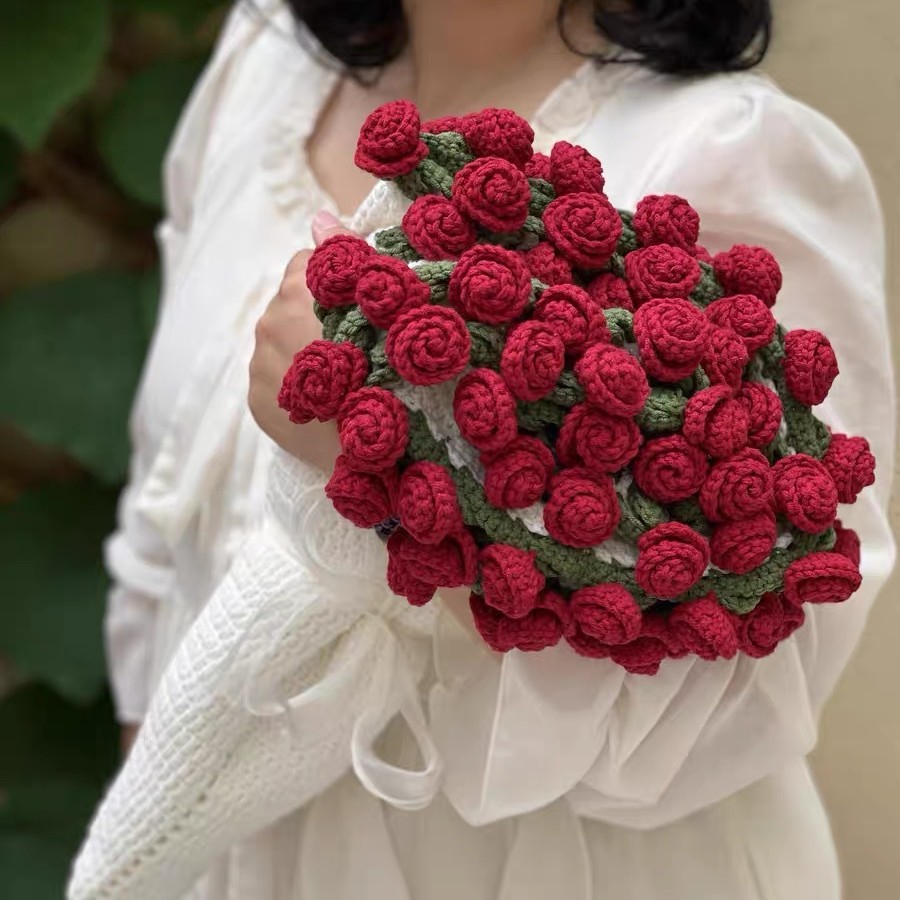 玫瑰花束毯子手工编织diy材料包毛线团钩织花朵毛毯花勾针铃兰花