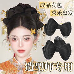 新中式秀禾假发丸子头双层蝴蝶结化妆师专用新娘造型花苞头假发包