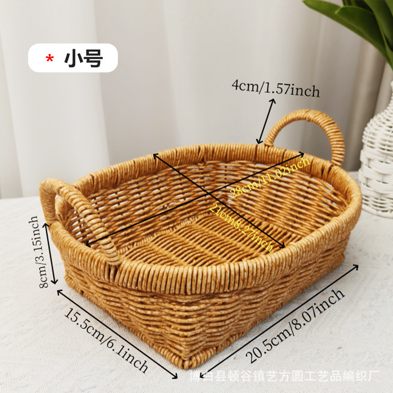 Cesta de Almacenamiento para Frutas y Pan de Plástico con Asas Dobles Tejida a Mano para Mesa de Sala de Estar