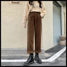 ins风女装复古灯芯绒西装阔腿裤秋季2024新款小众网红百搭休闲裤