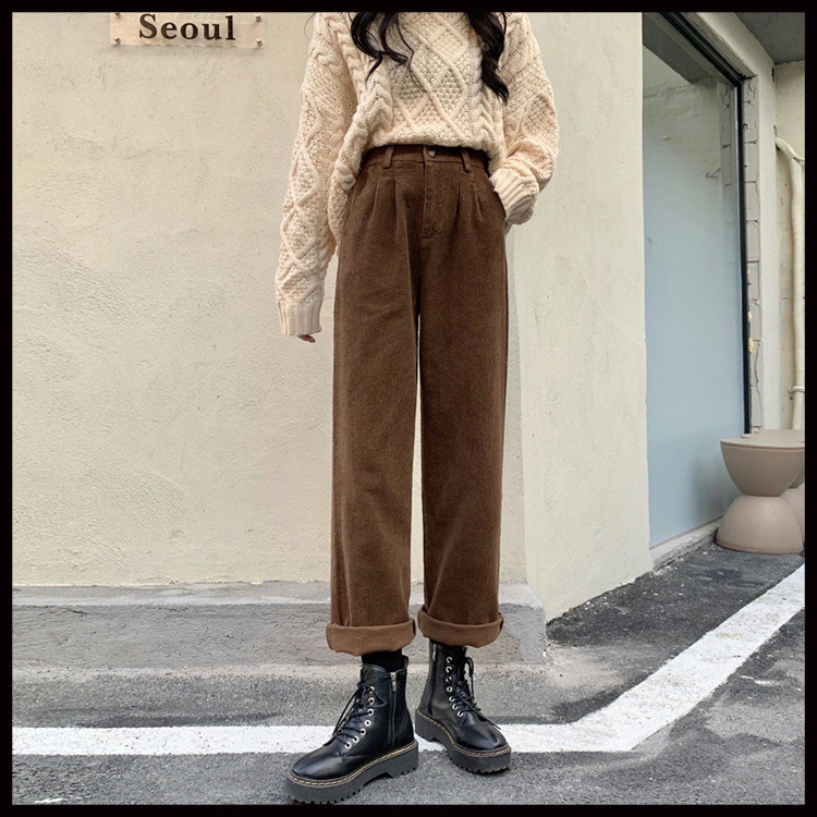 Instagram Style Women's Retro Corduroy Suit Wide Leg Pants Autumn 2024 New Trendy Internet Celebrity All-match Casual Pants